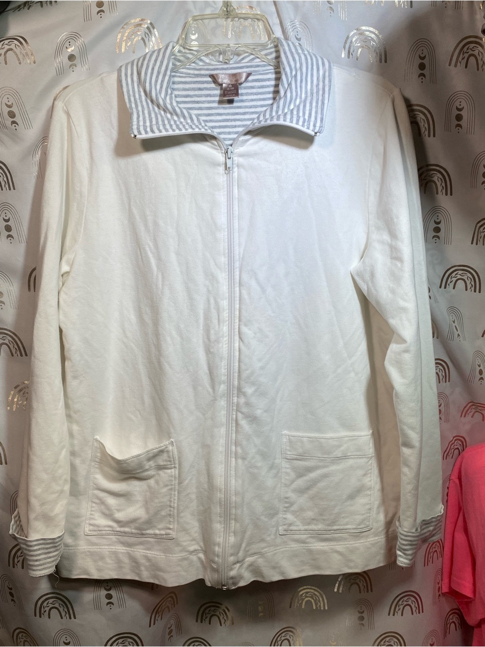 White Stag White Zip-Front Utility Jacket with Striped Collar